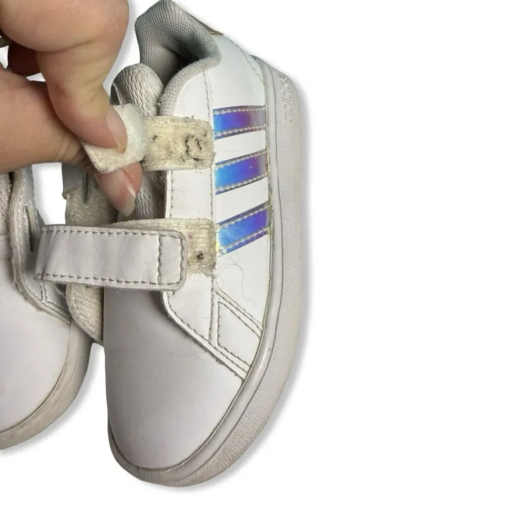 Adidas Grand Court Toddler Sneakers 7K | White Iridescent Stripes